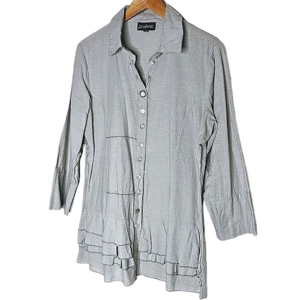 Vandana 100% Cotton Blue-Grey Buttoned Ruffled Tunic Size M